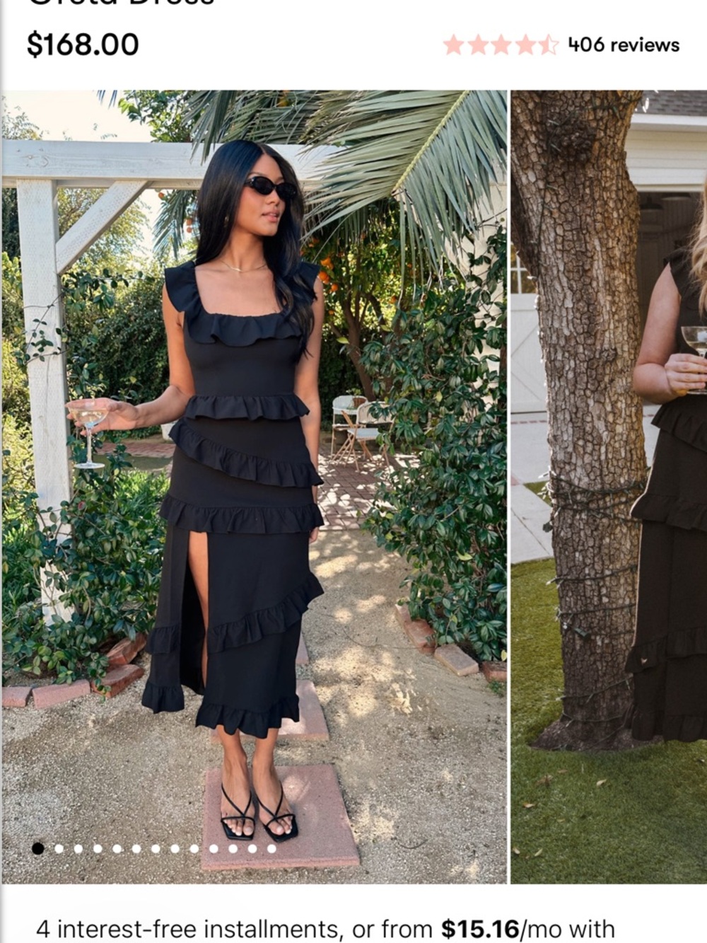 Show Me Your MuMu Black Ruffle Midi Dress with Side Slit